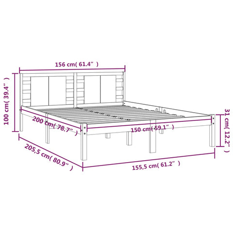 vidaXL Bed Frame without Mattress White 150x200 cm King Size Solid Wood