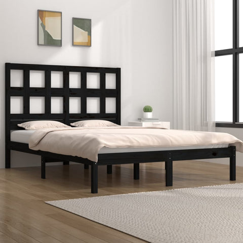 vidaXL Bed Frame without Mattress Black 140x190 cm Solid Wood Pine