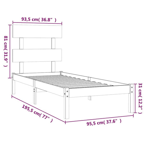 vidaXL Bed Frame without Mattress White 90x190 cm Single Solid Wood