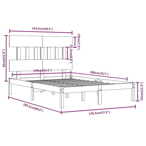 vidaXL Bed Frame without Mattress 140x200 cm Solid Wood