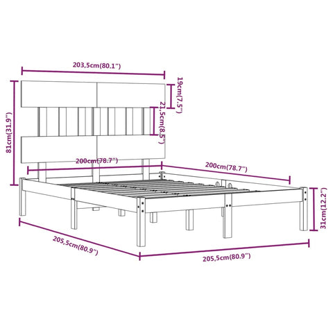 vidaXL Bed Frame without Mattress Grey 200x200 cm Solid Wood