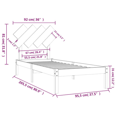 vidaXL Bed Frame without Mattress 90x200 cm Solid Wood