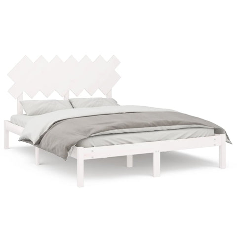 vidaXL Bed Frame without Mattress White 150x200 cm King Size King Size Solid Wood