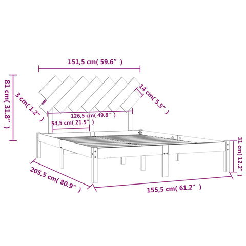 vidaXL Bed Frame without Mattress White 150x200 cm King Size King Size Solid Wood