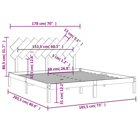 vidaXL Bed Frame without Mattress 180x200 cm Super King Solid Wood