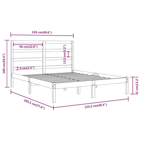 vidaXL Bed Frame without Mattress 120x190 cm Small Double Solid Wood