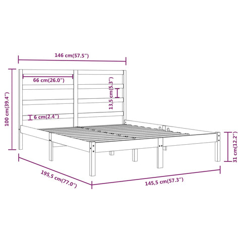 vidaXL Bed Frame without Mattress Black 140x190 cm Solid Wood Pine
