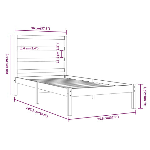 vidaXL Bed Frame without Mattress White 90x200 cm Solid Wood Pine