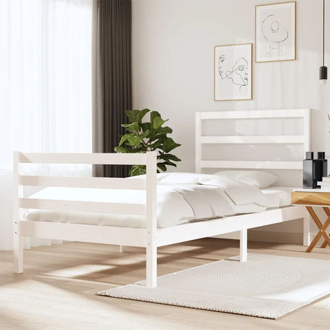 vidaXL Bed Frame without Mattress White Solid Wood Pine 90x190 cm Single Single