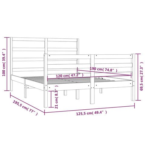 vidaXL Bed Frame without Mattress White Solid Wood Pine 120x190 cm Small Double