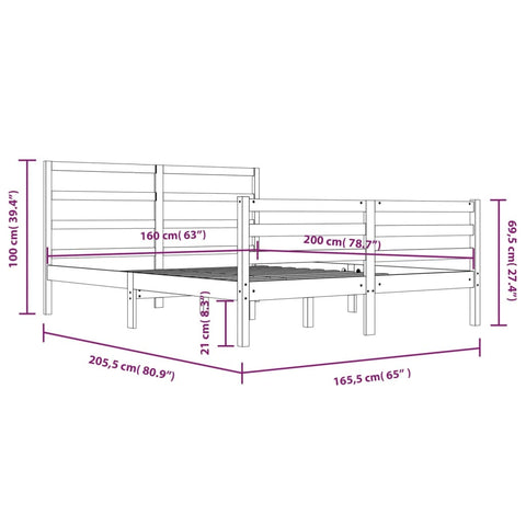 vidaXL Bed Frame without Mattress White Solid Wood Pine 160x200 cm