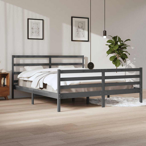 vidaXL Bed Frame without Mattress Grey Solid Wood Pine 200x200 cm