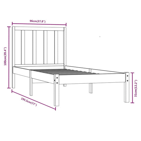 vidaXL Bed Frame without Mattress Solid Wood Pine 90x190 cm Single Single
