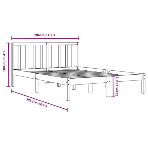 vidaXL Bed Frame without Mattress White Solid Wood Pine 200x200 cm