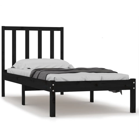 vidaXL Bed Frame without Mattress Black 75x190 cm Small Single Solid Wood Pine