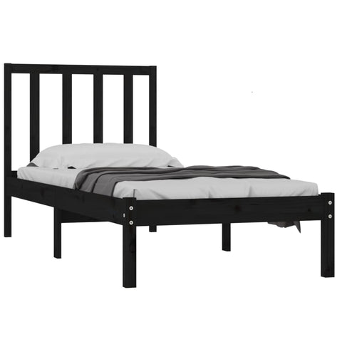 vidaXL Bed Frame without Mattress Black 75x190 cm Small Single Solid Wood Pine