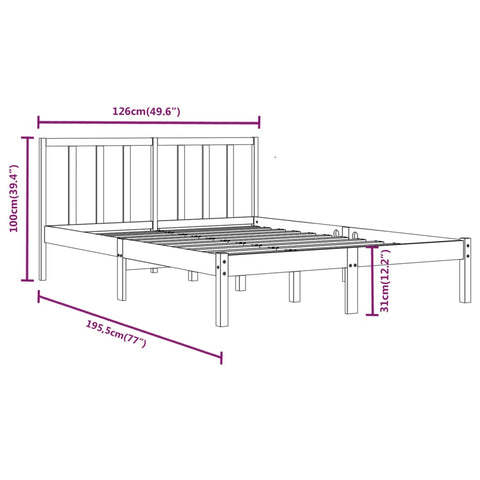 vidaXL Bed Frame without Mattress Solid Wood Pine 120x190 cm Small Double