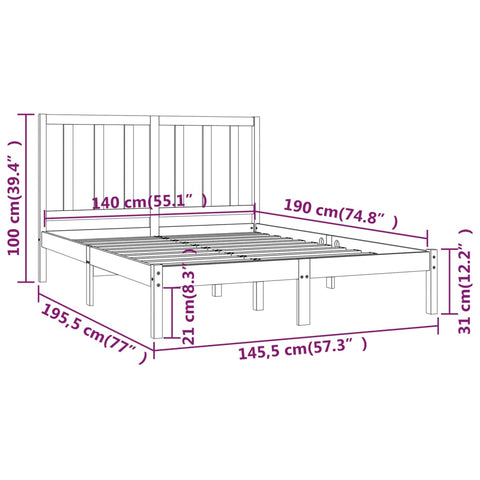 vidaXL Bed Frame without Mattress White Solid Wood Pine 140x190 cm