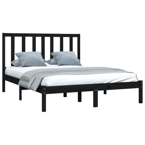 vidaXL Bed Frame without Mattress Black Solid Wood Pine 140x190 cm