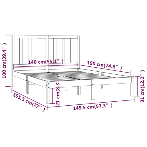 vidaXL Bed Frame without Mattress Black Solid Wood Pine 140x190 cm