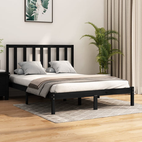 vidaXL Bed Frame without Mattress Black Solid Wood Pine 140x190 cm