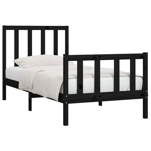vidaXL Bed Frame without Mattress Black 75x190 cm Small Single Solid Wood