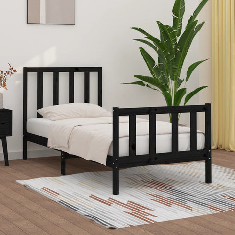vidaXL Bed Frame without Mattress Black 75x190 cm Small Single Solid Wood