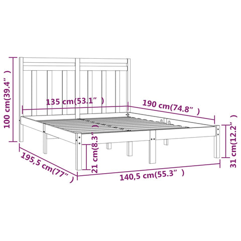 vidaXL Bed Frame without Mattress White 135x190 cm Double Solid Wood