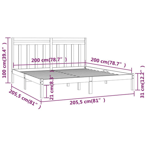 vidaXL Bed Frame without Mattress Grey 200x200 cm Solid Wood