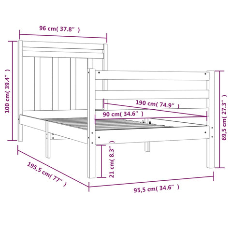 vidaXL Bed Frame without Mattress 90x190 cm Single Solid Wood