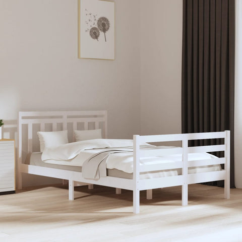 vidaXL Bed Frame without Mattress White 135x190 cm Double Solid Wood