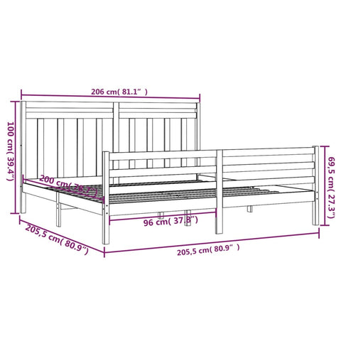 vidaXL Bed Frame without Mattress Grey 200x200 cm Solid Wood