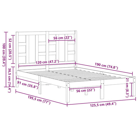 vidaXL Bed Frame without Mattress White 120x190 cm Small Double Solid Wood