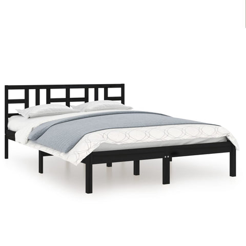 vidaXL Bed Frame without Mattress Black 140x190 cm Solid Wood