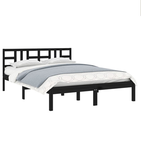 vidaXL Bed Frame without Mattress Black 140x190 cm Solid Wood