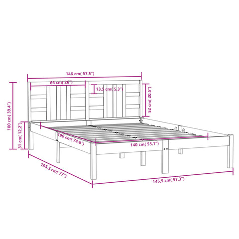vidaXL Bed Frame without Mattress Black 140x190 cm Solid Wood