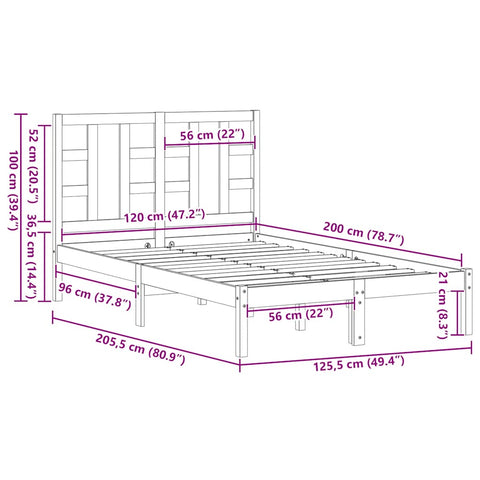 vidaXL Bed Frame without Mattress White 120x200 cm Solid Wood