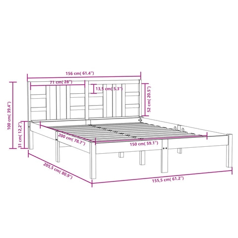 vidaXL Bed Frame without Mattress White 150x200 cm King Size Solid Wood