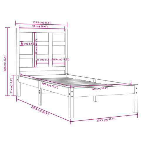 vidaXL Bed Frame without Mattress Honey Brown 100x200 cm Solid Wood