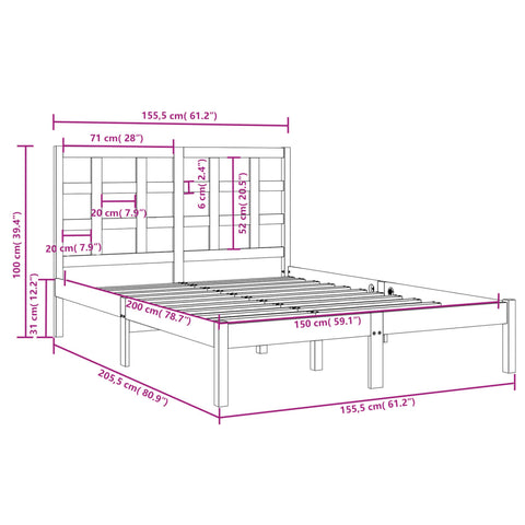vidaXL Bed Frame without Mattress White 150x200 cm King Size Solid Wood
