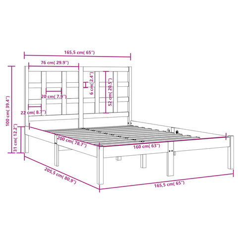 vidaXL Bed Frame without Mattress White 160x200 cm Solid Wood