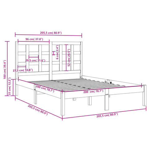 vidaXL Bed Frame without Mattress Grey 200x200 cm Solid Wood