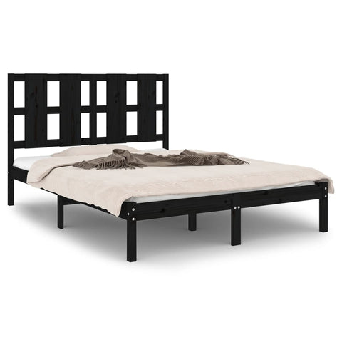 vidaXL Bed Frame without Mattress Black 140x190 cm  Solid Wood Pine