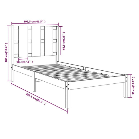 vidaXL Bed Frame without Mattress Honey Brown 100x200 cm  Solid Wood Pine