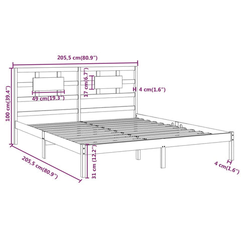 vidaXL Bed Frame without Mattress Grey 200x200 cm Solid Wood