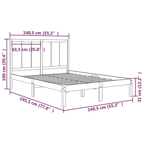 vidaXL Bed Frame without Mattress 135x190 cm Double Solid Wood Pine