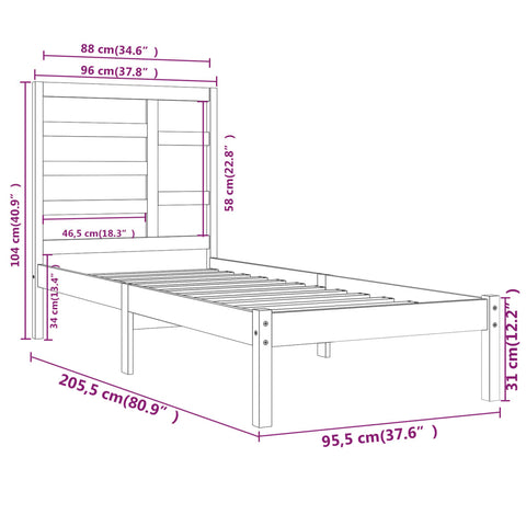 vidaXL Bed Frame without Mattress Solid Wood 90x200 cm