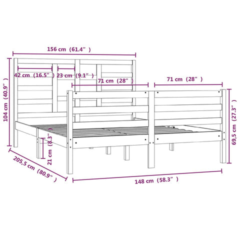 vidaXL Bed Frame without Mattress Solid Wood 150x200 cm King Size