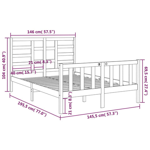 vidaXL Bed Frame without Mattress White Solid Wood 140x190 cm