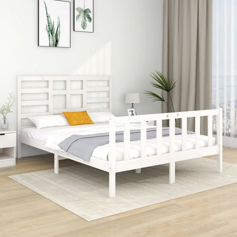 vidaXL Bed Frame without Mattress White Solid Wood 140x190 cm
